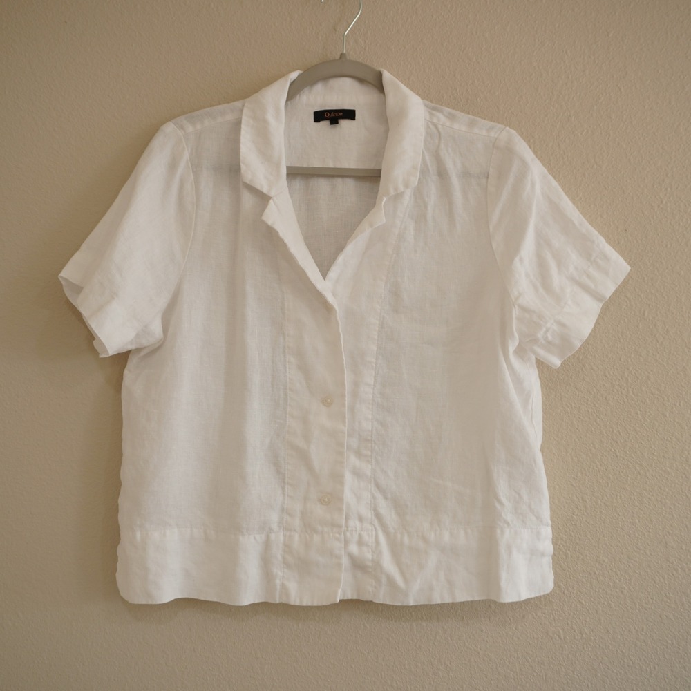 Quince Women's Size Small 100% Linen Boxy Button Front Short Sleeve Blouse